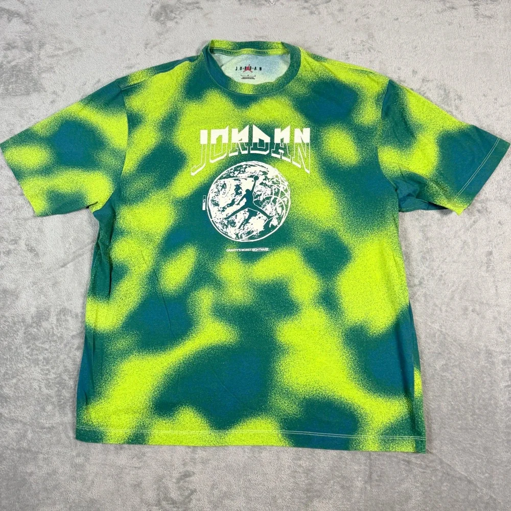 Jordan Mens L T-Shirt Green Teal Spray Dye Gravitys Worst Nightmare